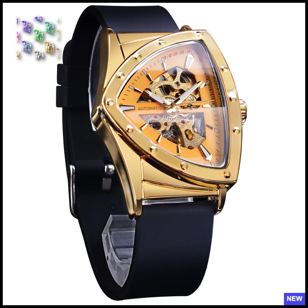 Automatic Mechanical Skeleton Watch With Triangle Dial Luminous Self-Winding